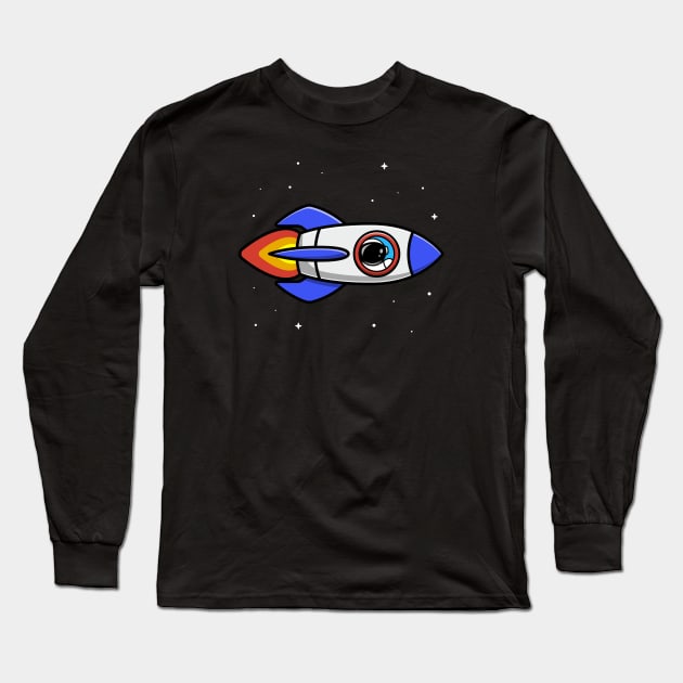 Astronaut Riding Rocket Cartoon Vector Icon Illustration Long Sleeve T-Shirt by Catalyst Labs